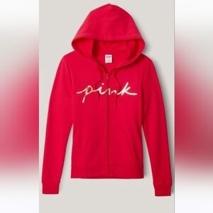 PINK Victoria's Secret Everyday Lounge Perfect Full Zip Hoodie Red Gold Foil